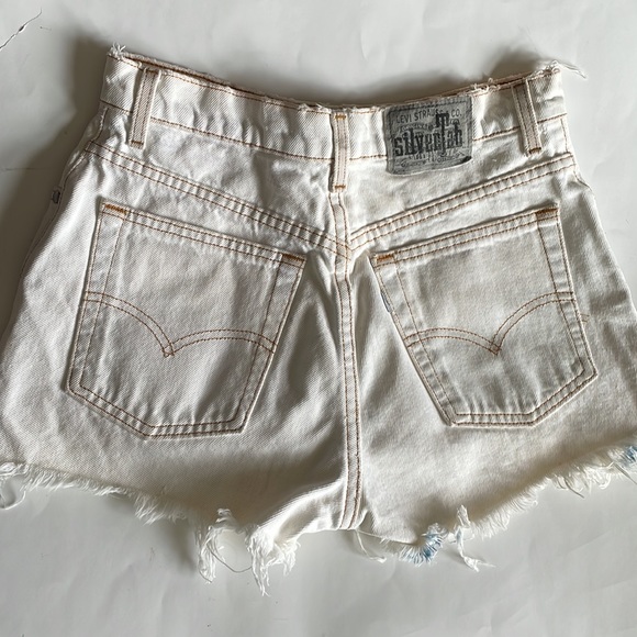 Vintage Levis 630 Silver Tab Frayed High Rise Bleached White Jean Short sz 11/12 - Picture 4 of 10